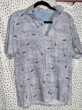 johnnie-O Light Gray Heathered Polo with Blue Motif